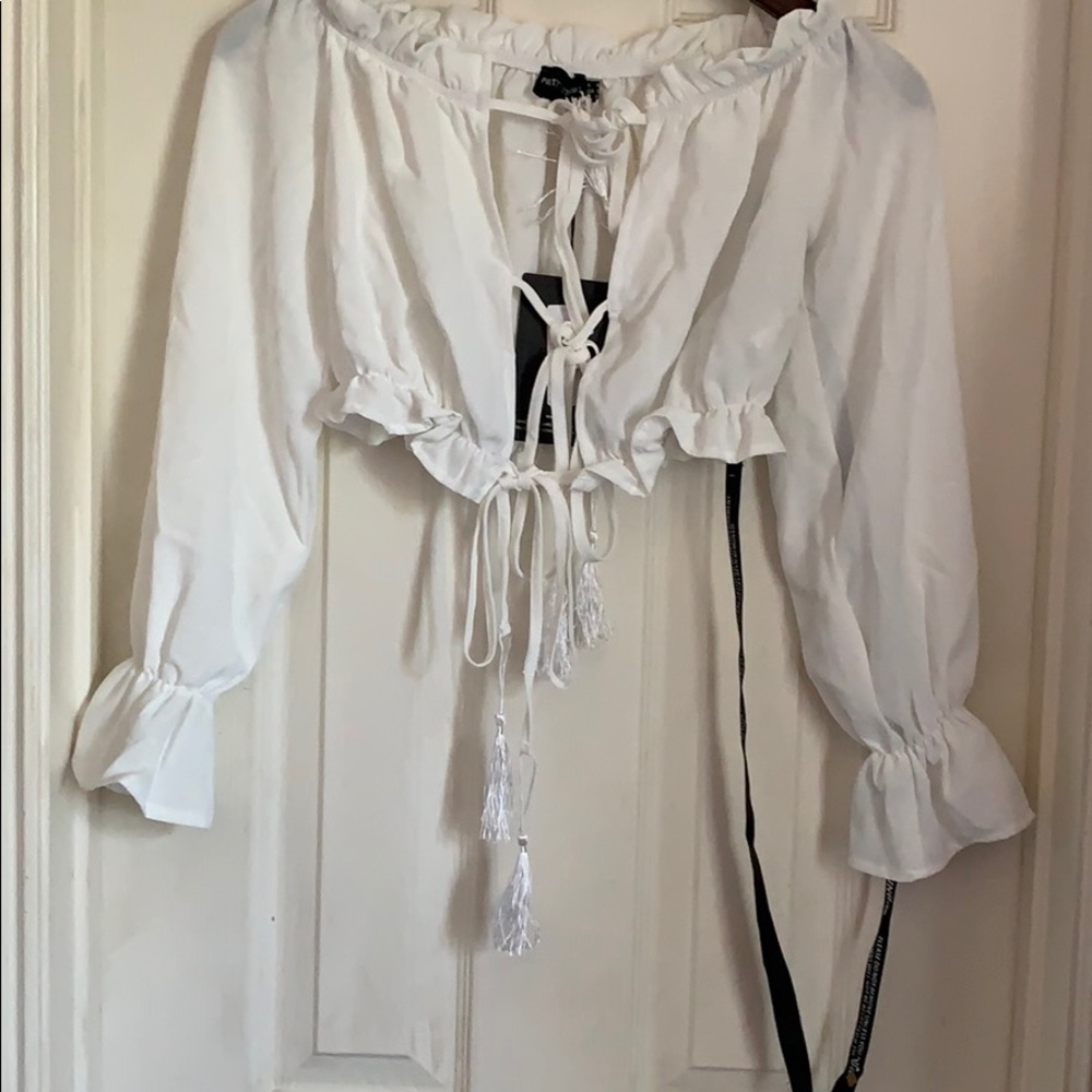 PLT- white Bardot crop front tie